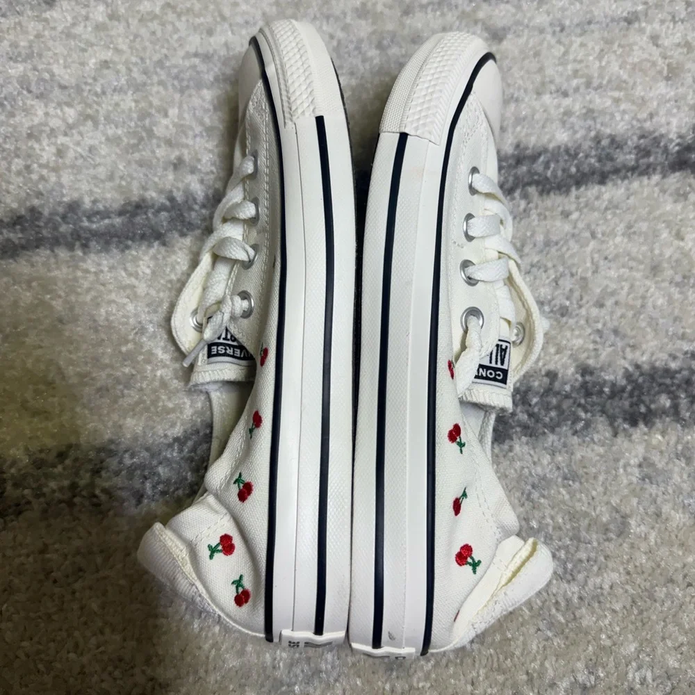 Converse White Canvas Low-Tops with Red Accents